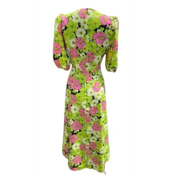 WAYF SURPLICE NECK GREEN MULTI-COLOR FLORAL PRINT MIDI DRESS SIZE XS - Picture 2 of 7